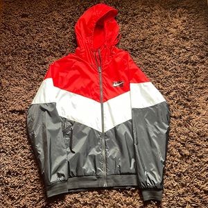Rare Nike red/white/black zip up windbreaker.